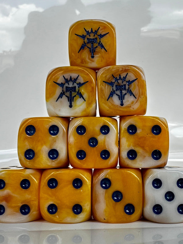 Warhammer 40K Thunderforged Weapon Yellow-White Swirl Acrylic D6 Dice
