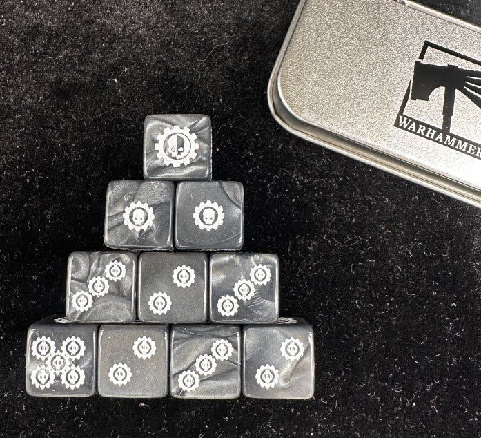 Warhammer 40K Adeptus Mechanicus Black & White Swirl Pearlescent Acrylic D6 Dice