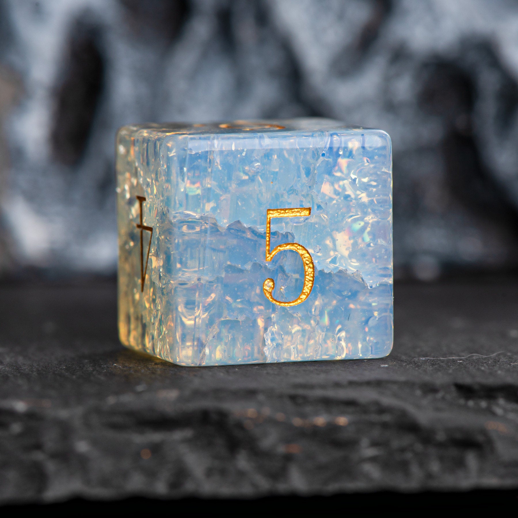 Iridescent Opal-Effect Cracked-Texture DND Gemstone Dice Set