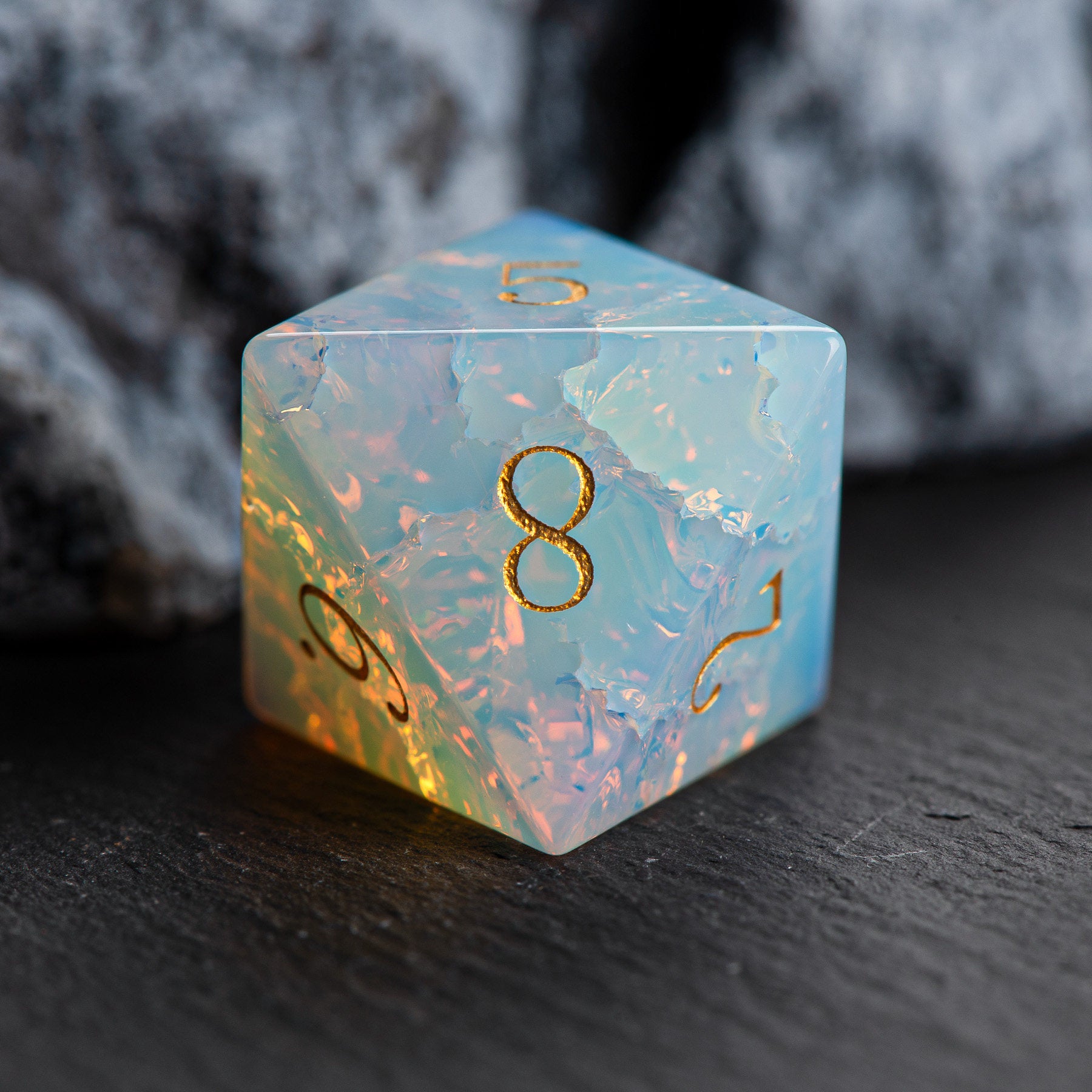 Iridescent Opal-Effect Cracked-Texture DND Gemstone Dice Set