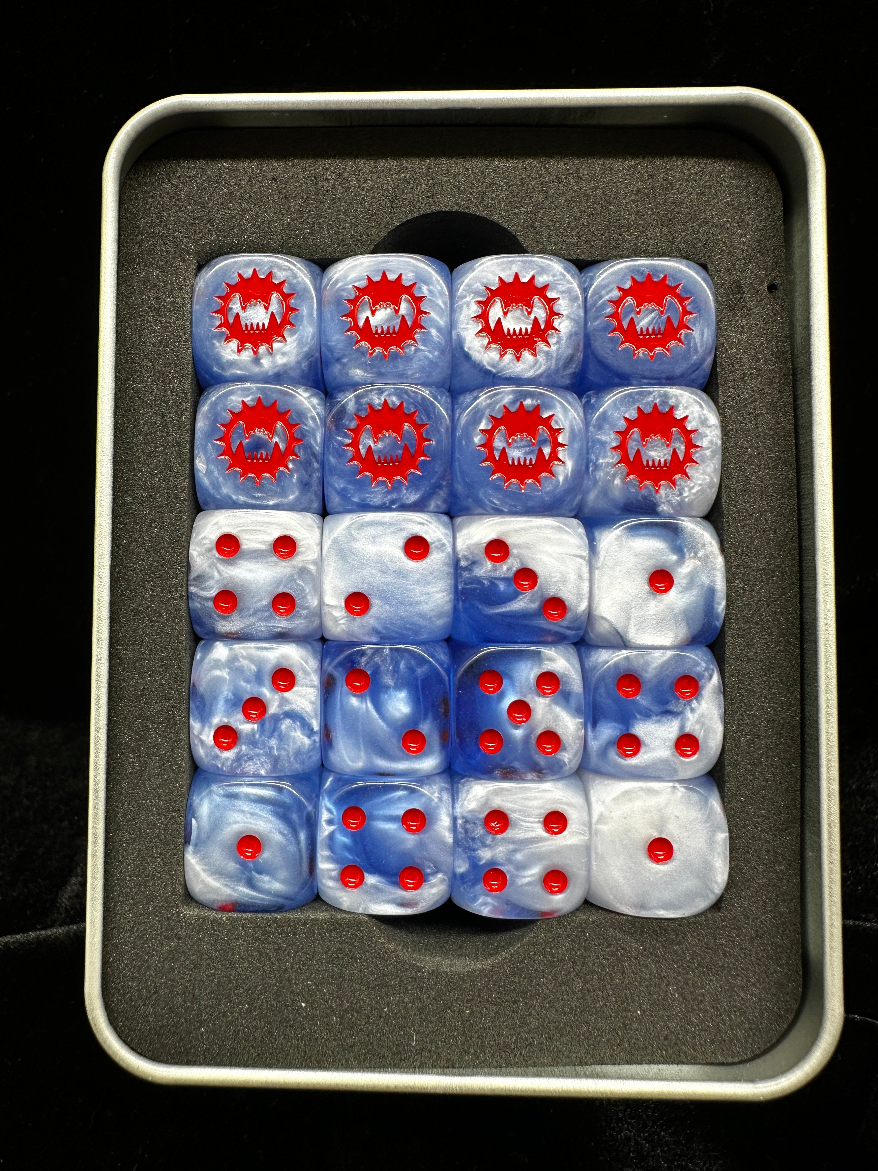 Warhammer 40k World Eaters Khorne Blue & White Swirl Acrylic D6 Dice