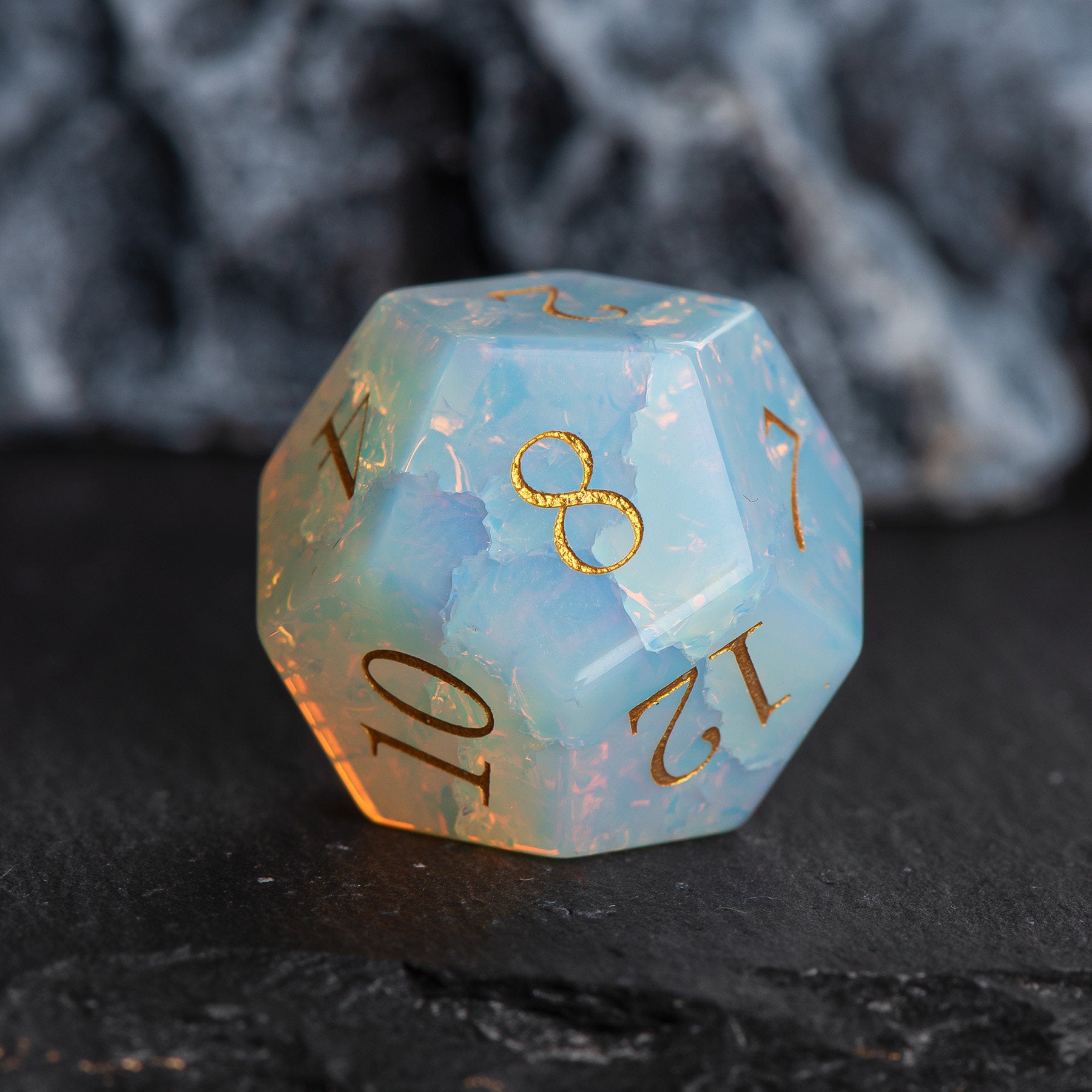 Iridescent Opal-Effect Cracked-Texture DND Gemstone Dice Set