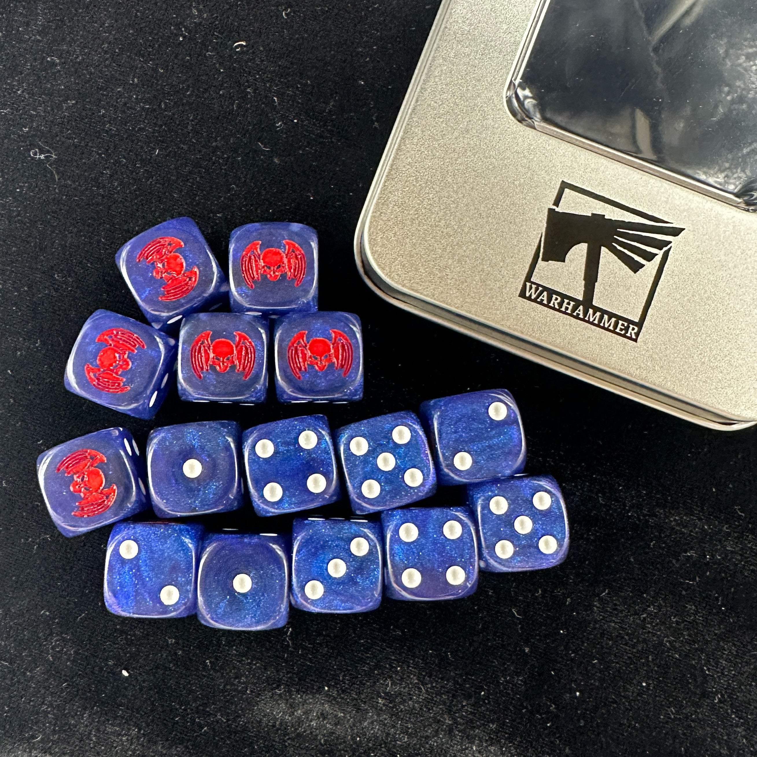 Warhammer 40K "Night Lords"  "God of Destruction" Blue Glitter Acrylic D6 Dice