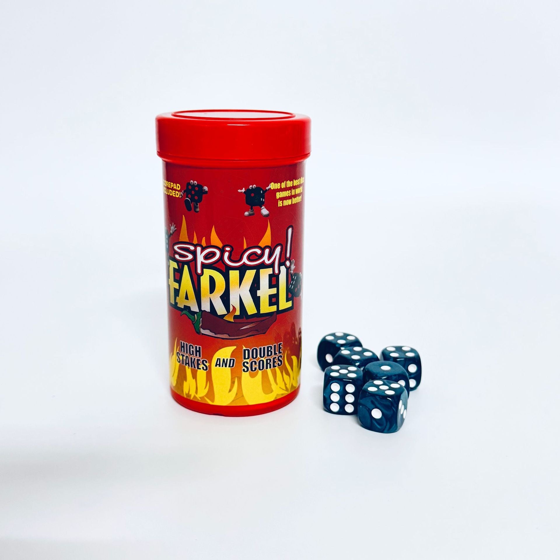 FARKEL Spicy Farkel Dice Game is a home and travel game featuring double scoring and roulette wheels