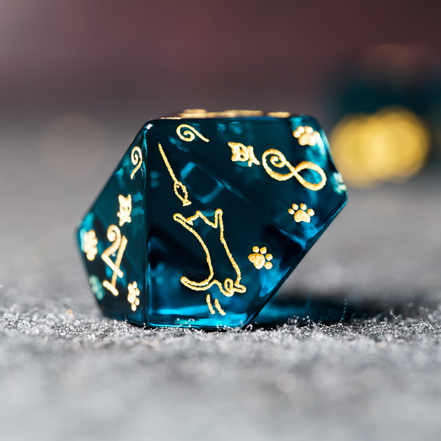 Blue Crystal Cat Theme DND Dice Set | Gem Dice for Cthulhu & Tabletop RPG