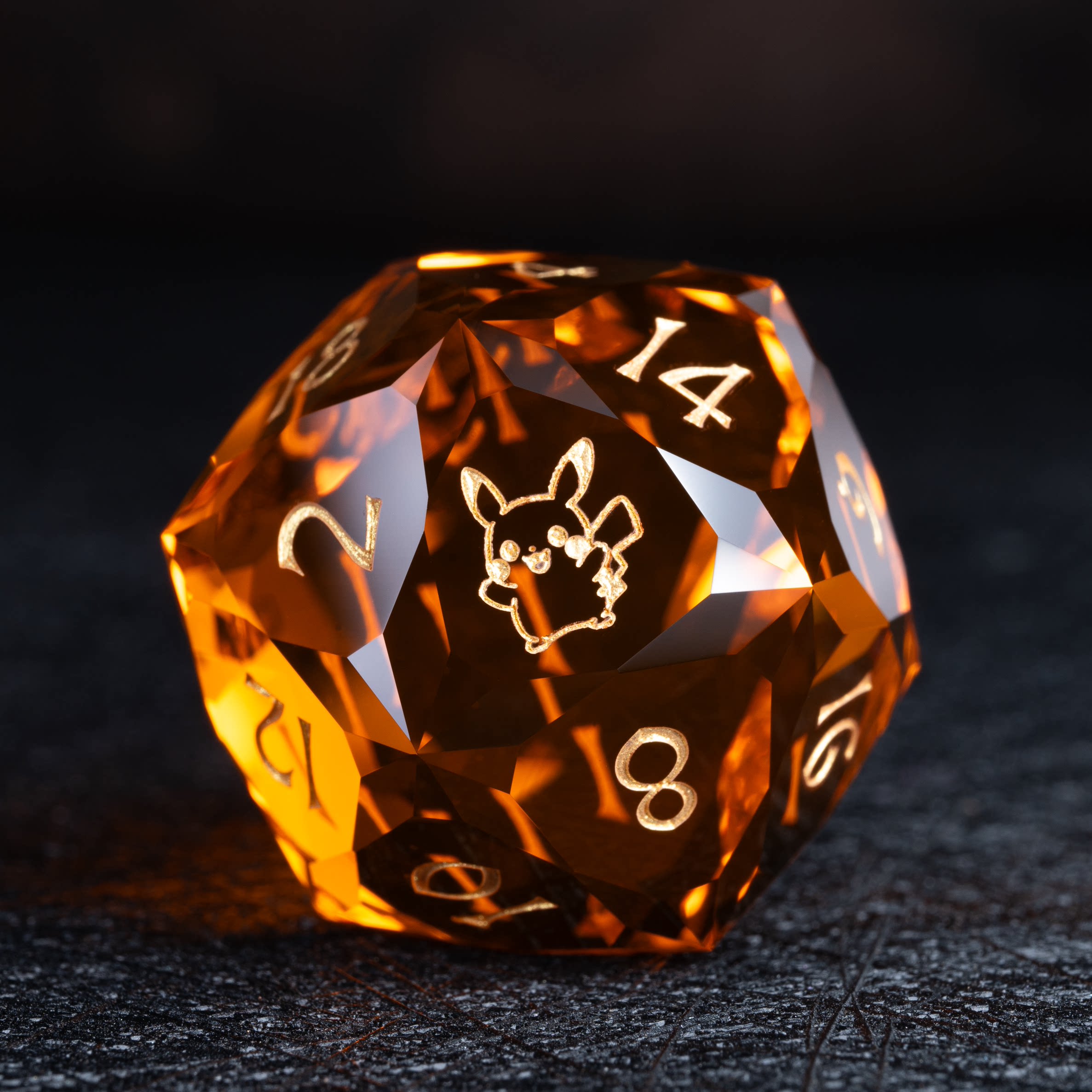 Pikachu Orange Glass DND Dice Set