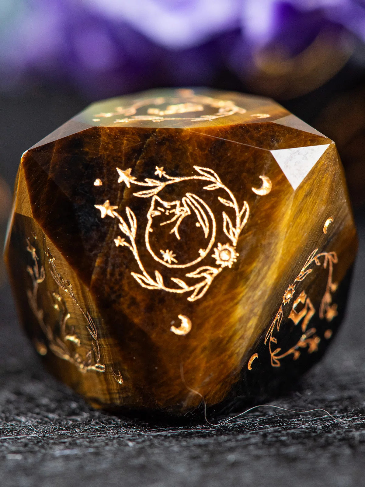 Natural stone multi-faceted yellow blue tiger cat pattern dnd dice COC running group dice board game color 20 face color
