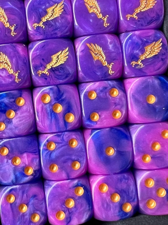 Warhammer 40K Imperial Aquila Blue-Purple Galaxy Swirl Acrylic D6 Dice