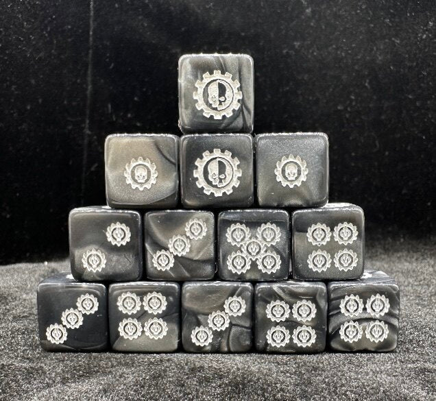 Warhammer 40K Adeptus Mechanicus Black & White Swirl Pearlescent Acrylic D6 Dice