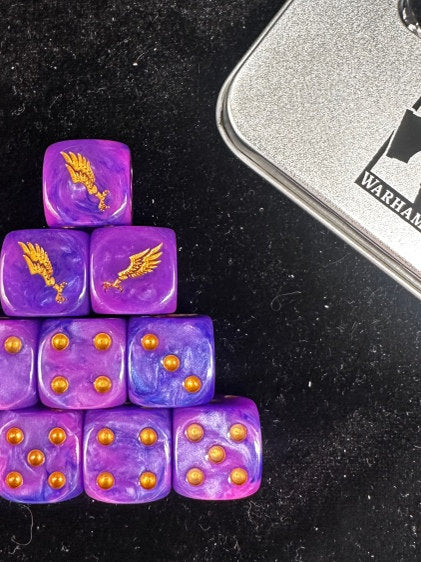Warhammer 40K Imperial Aquila Blue-Purple Galaxy Swirl Acrylic D6 Dice