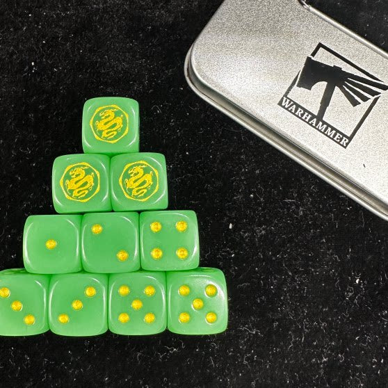 Warhammer 40K Jade Green Acrylic D6 Dice with Gold Numbers