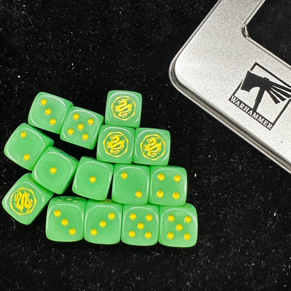Warhammer 40K Jade Green Acrylic D6 Dice with Gold Numbers