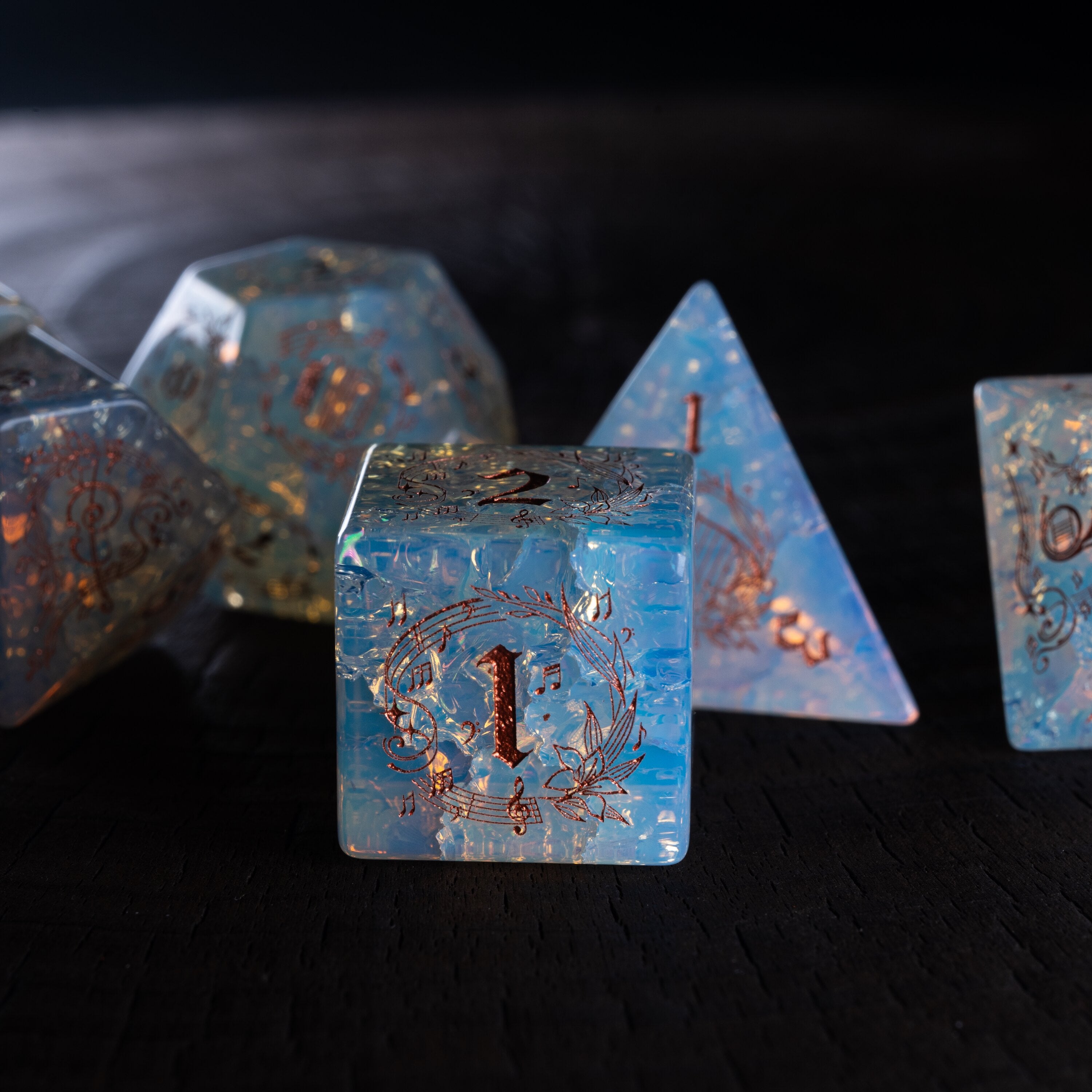 Bard's Harp Opal DND Dice Set