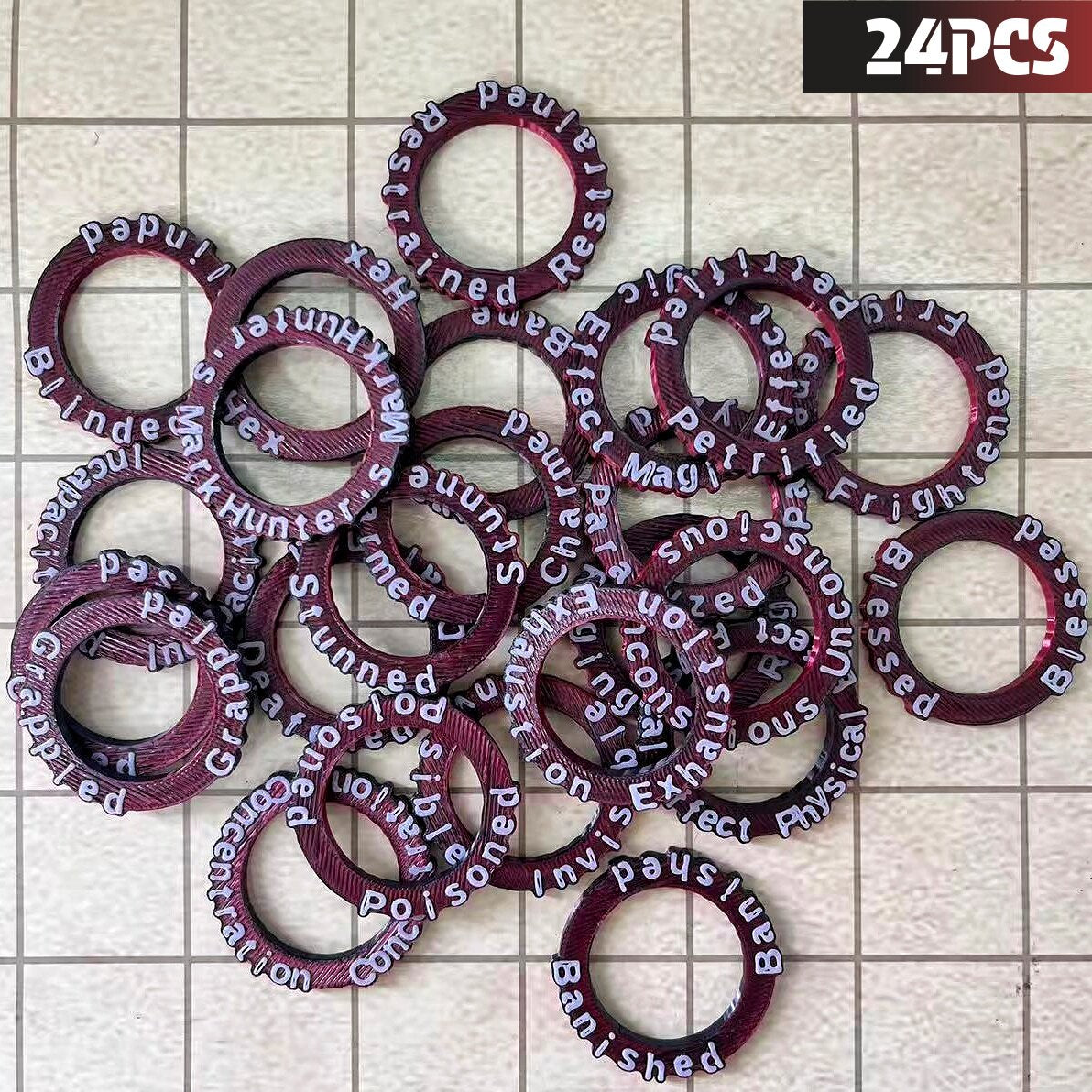24-Pack D&D Condition Rings & Status Markers – Acrylic Spell Effect Tokens