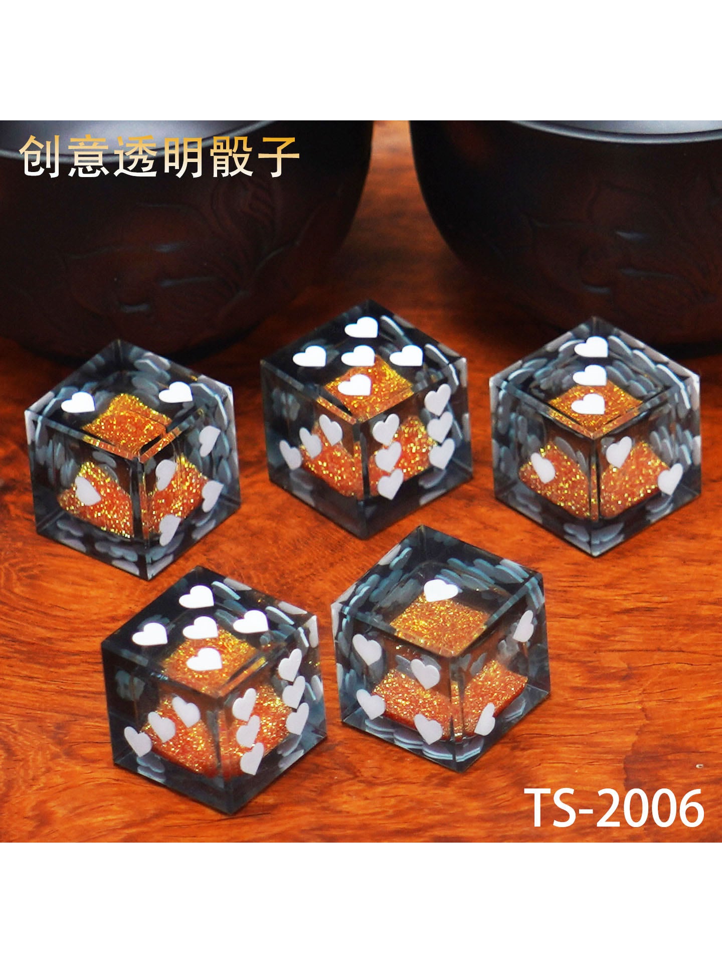 D6 Heart Pip Quicksand Dice – Premium Resin Glitter Dice for DND & TTRPG 18mm | Bear Dice