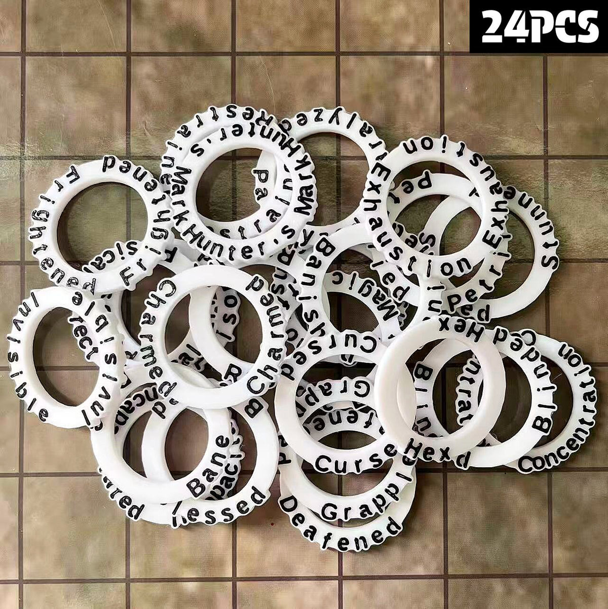 24-Pack D&D Condition Rings & Status Markers – Acrylic Spell Effect Tokens