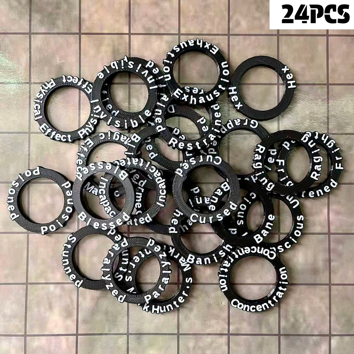 24-Pack D&D Condition Rings & Status Markers – Acrylic Spell Effect Tokens
