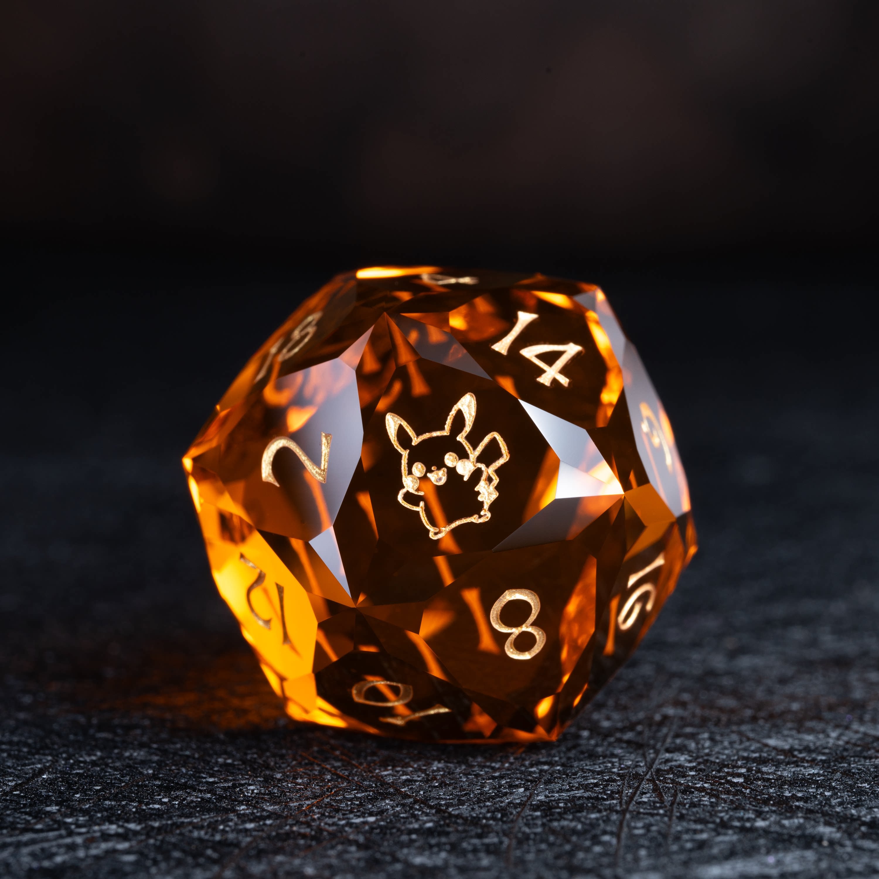 Pikachu Orange Glass DND Dice Set
