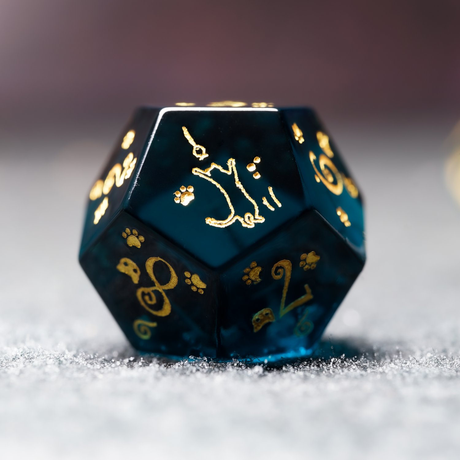 Blue Crystal Cat Theme DND Dice Set | Gem Dice for Cthulhu & Tabletop RPG