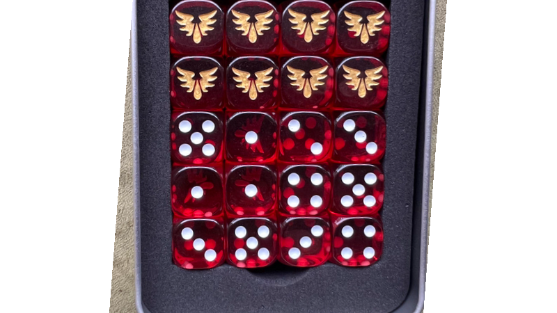 Warhammer 40K Blood Angels Red Transparent Acrylic D6 Dice + White Dots