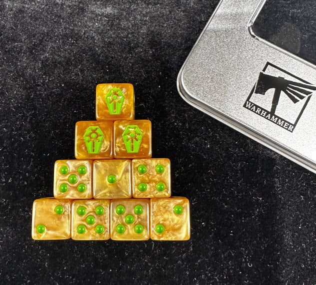 Warhammer 40K Necron Yellow Swirl Pearlescent Acrylic D6 Dice