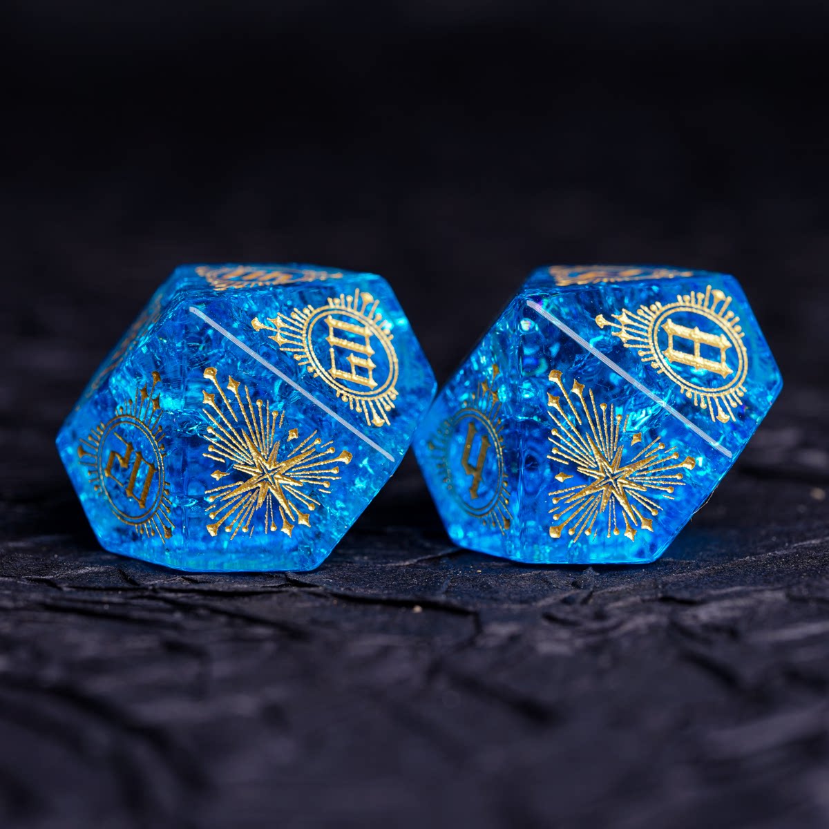 Royal Blue Star-Chart Rune Crackle Glass DND Dice Set