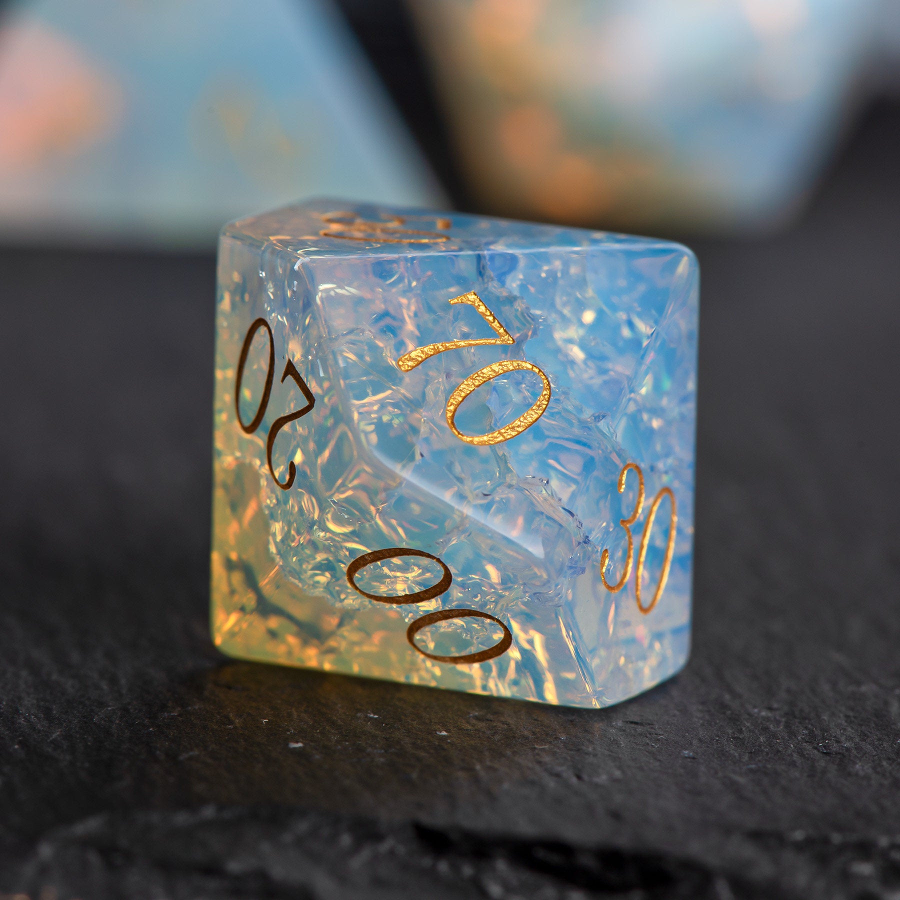 Iridescent Opal-Effect Cracked-Texture DND Gemstone Dice Set