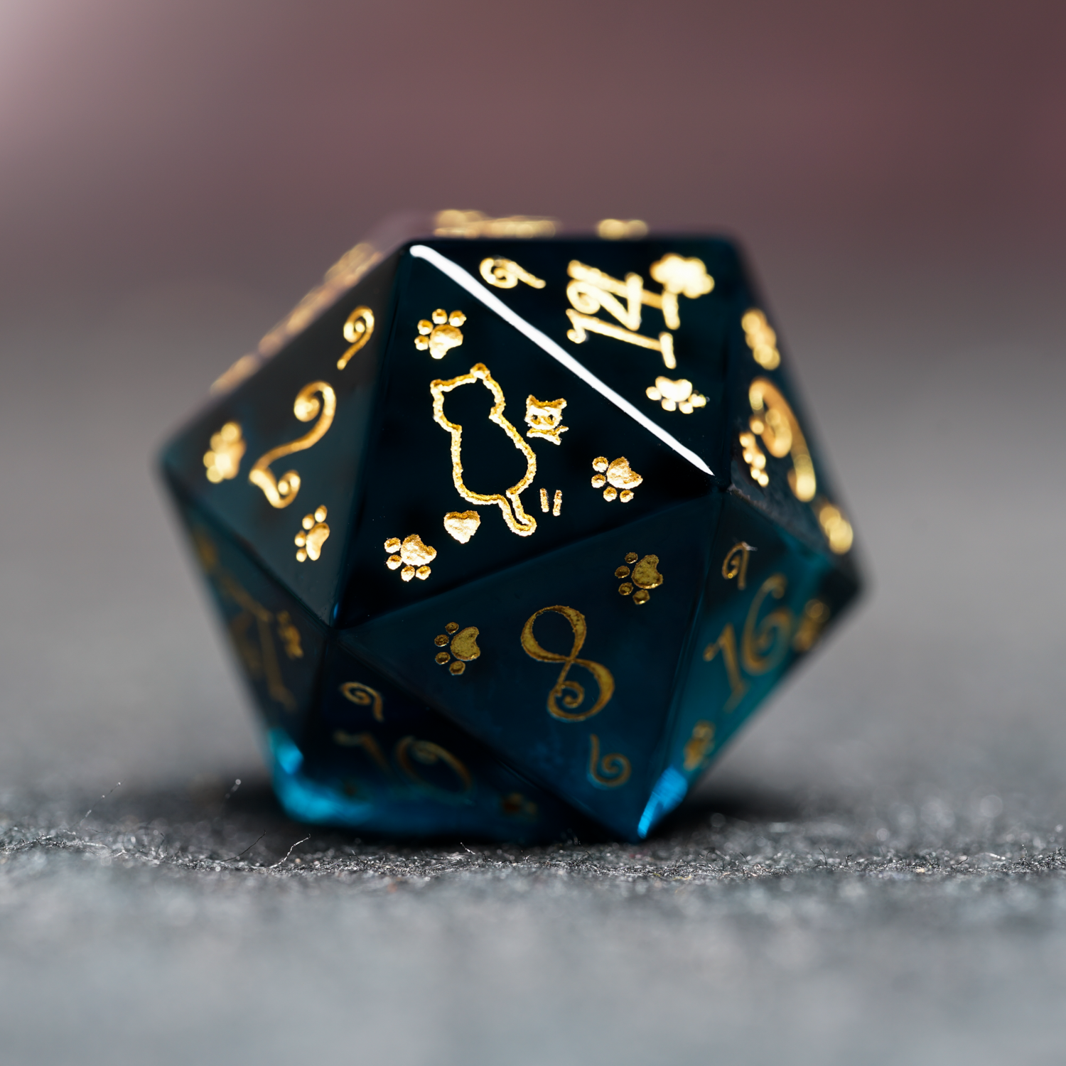 Blue Crystal Cat Theme DND Dice Set | Gem Dice for Cthulhu & Tabletop RPG