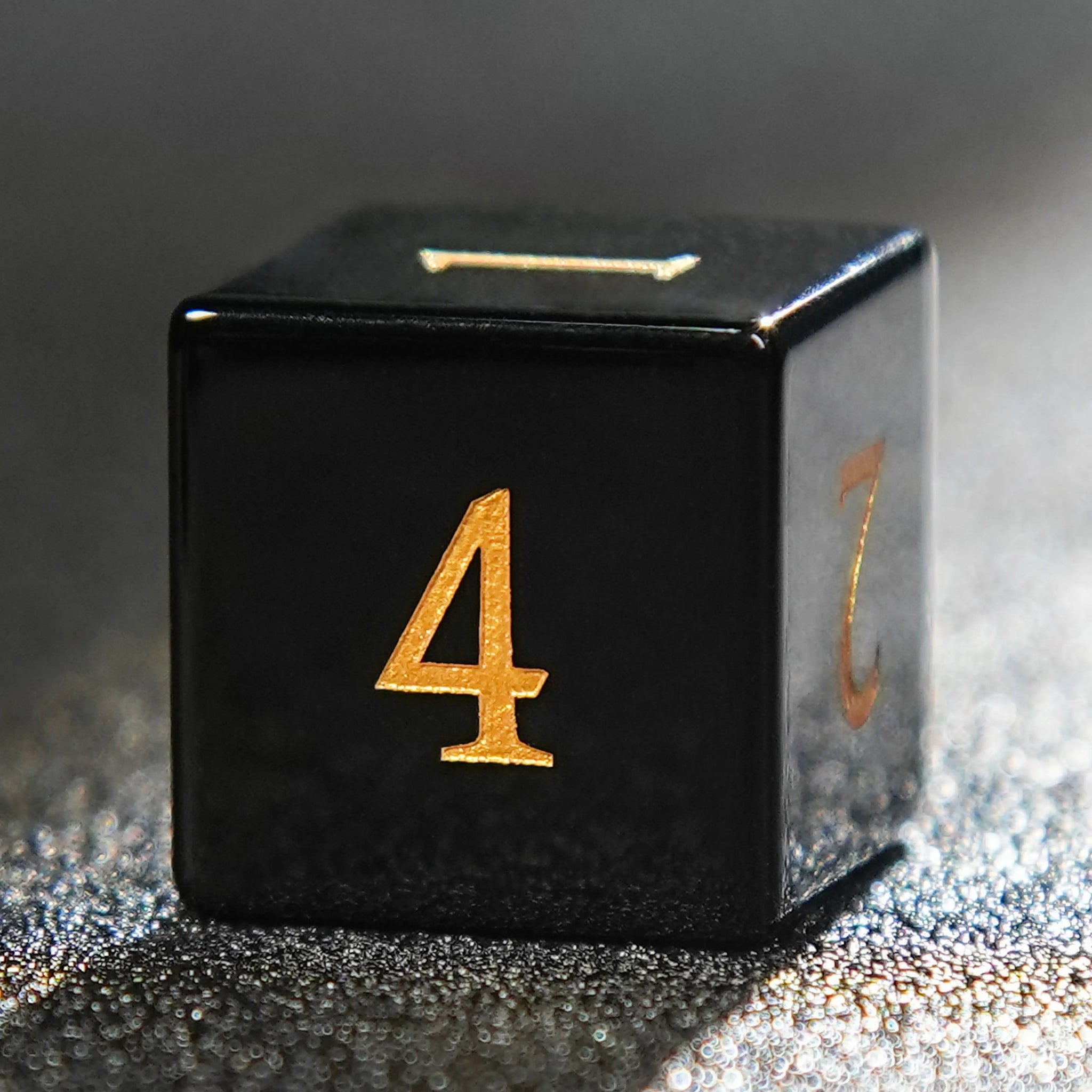 Obsidian DND Natural Gemstone D6 Dice with Engraved Gold Numbers | Bear Dice