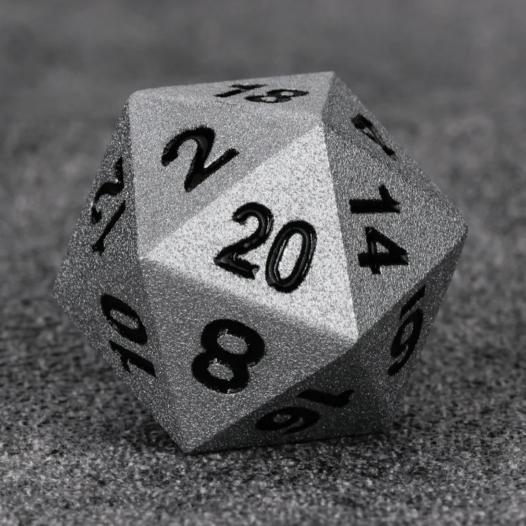 Paladin Bright Silver Metal D&D D20 Die with Black Numerals | Bear Dice