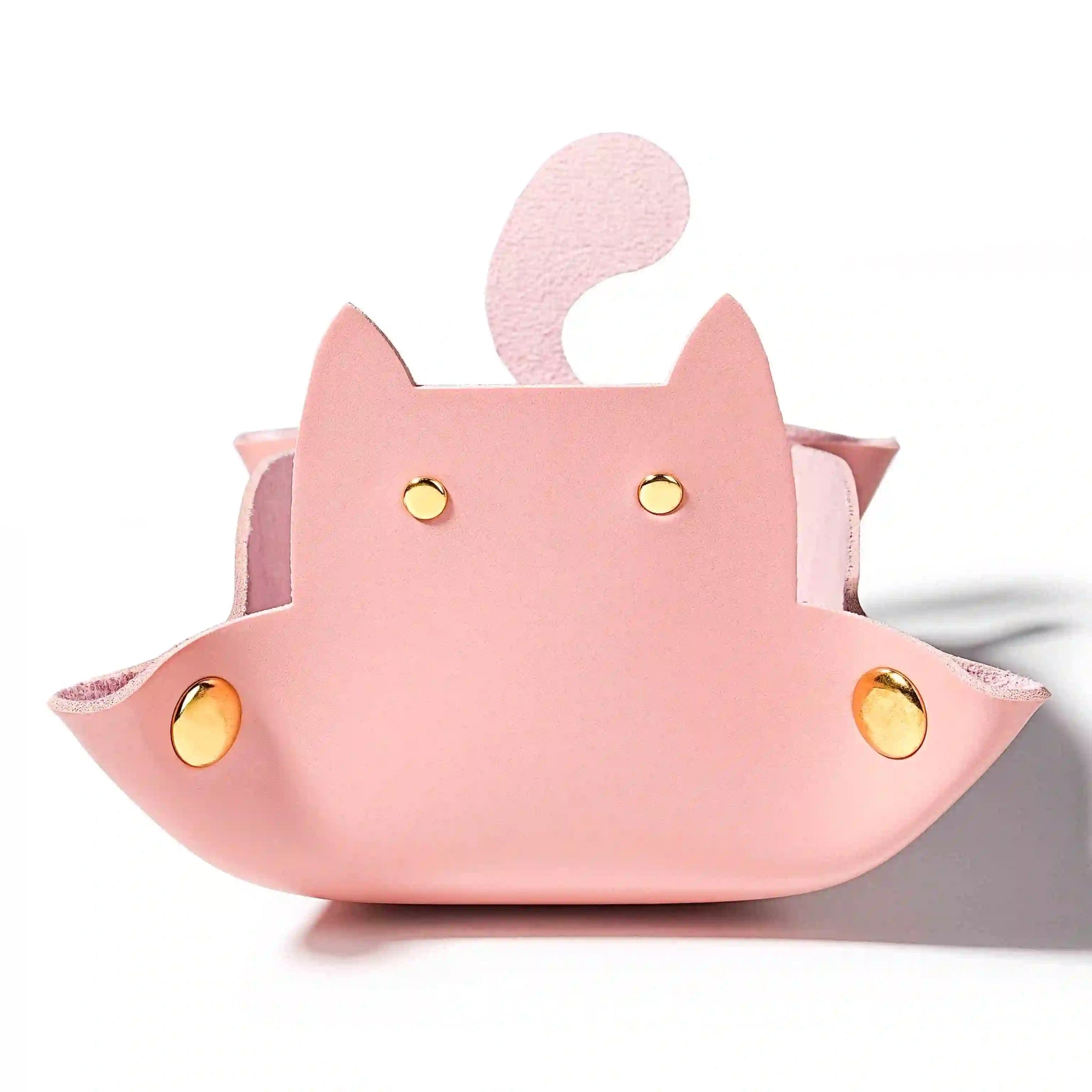 Pink leather foldable cat dice tray. Press the gold buttons on the four corners of the cat-shaped dice mat to form a dice fence | Bear Dice