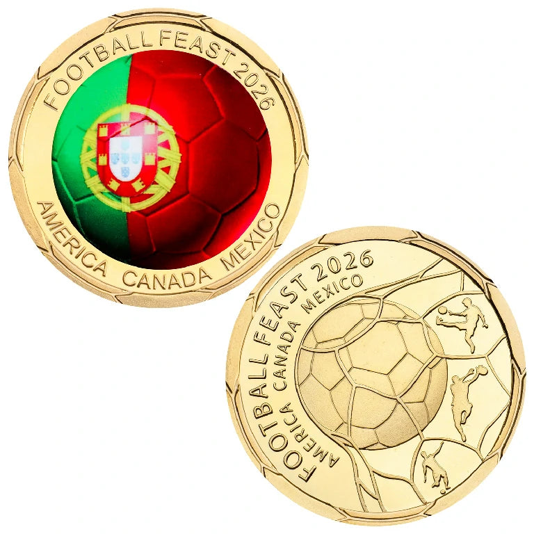 Portugal World Cup Flag Metal Coin (Obverse: Portugal flag; Reverse: 2026 World Cup football design) | Bear Dice