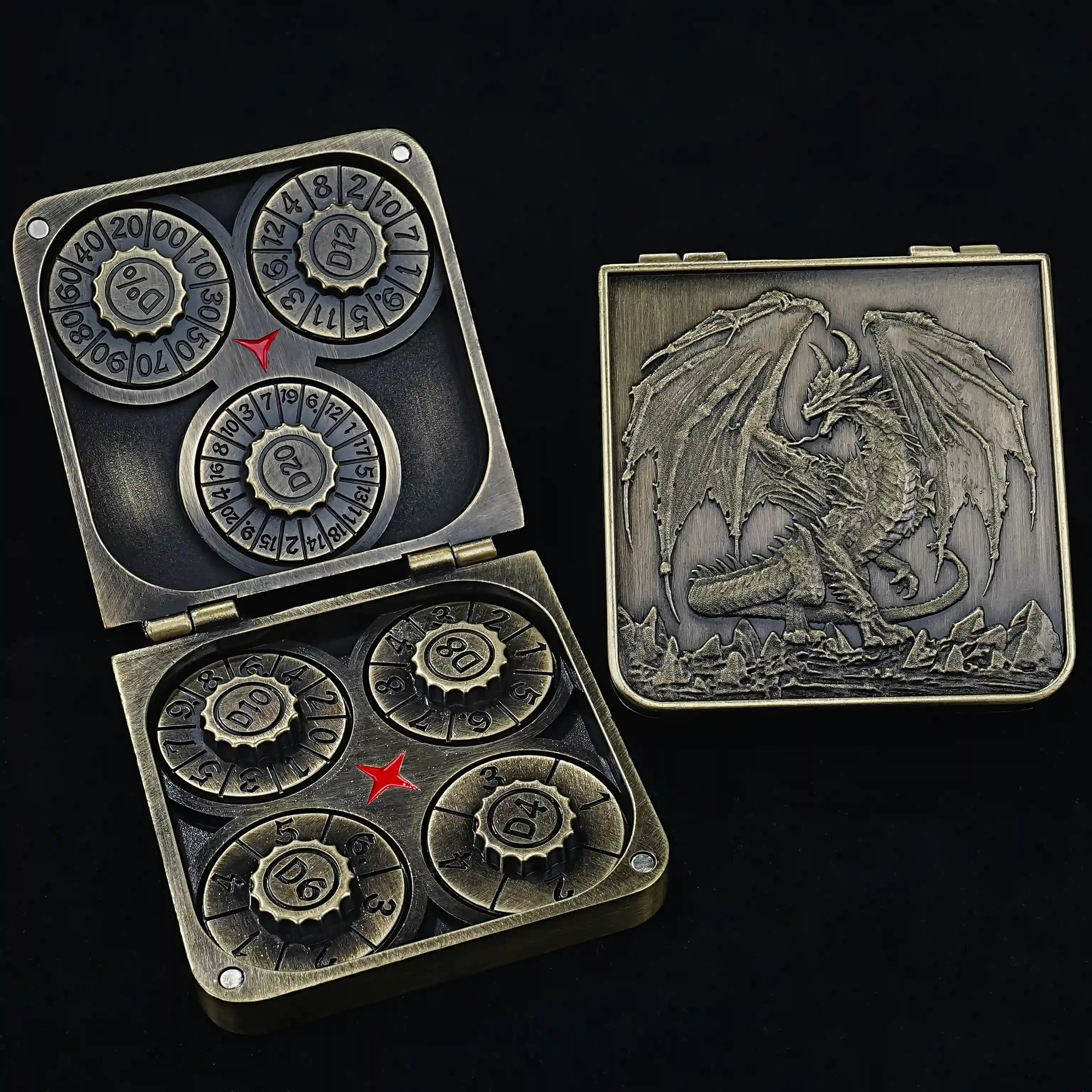 7 in 1 Pterosaur Bronze Metal Folding Dice Box Spinning Roulette Dice | Bear Dice
