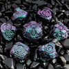 Purple and Green Gradient Cyberpunk Mechanical Gear Metal DND Dice Set | Bear Dice