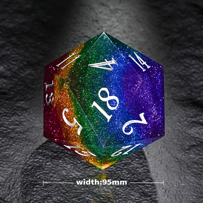 Rainbow 95mm giant D20 dice dnd resin dice | Bear Dice