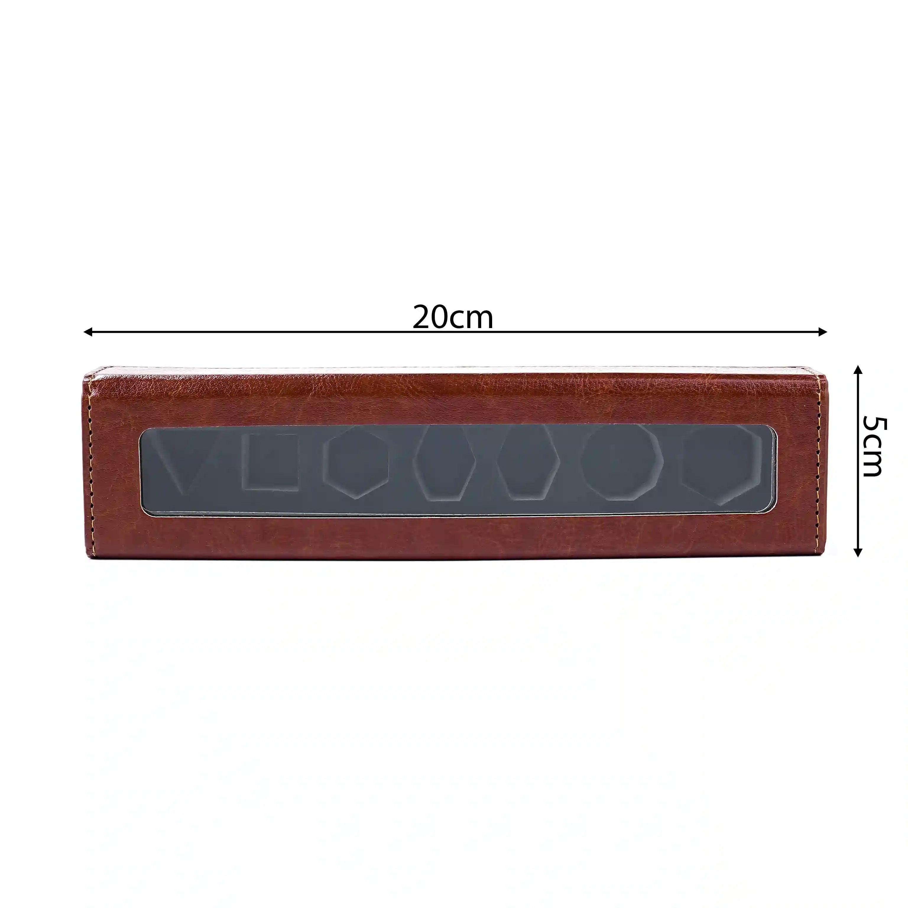 Rectangular Brown Leather Multi-compartment Dice Storage Box Size Image | BearDice