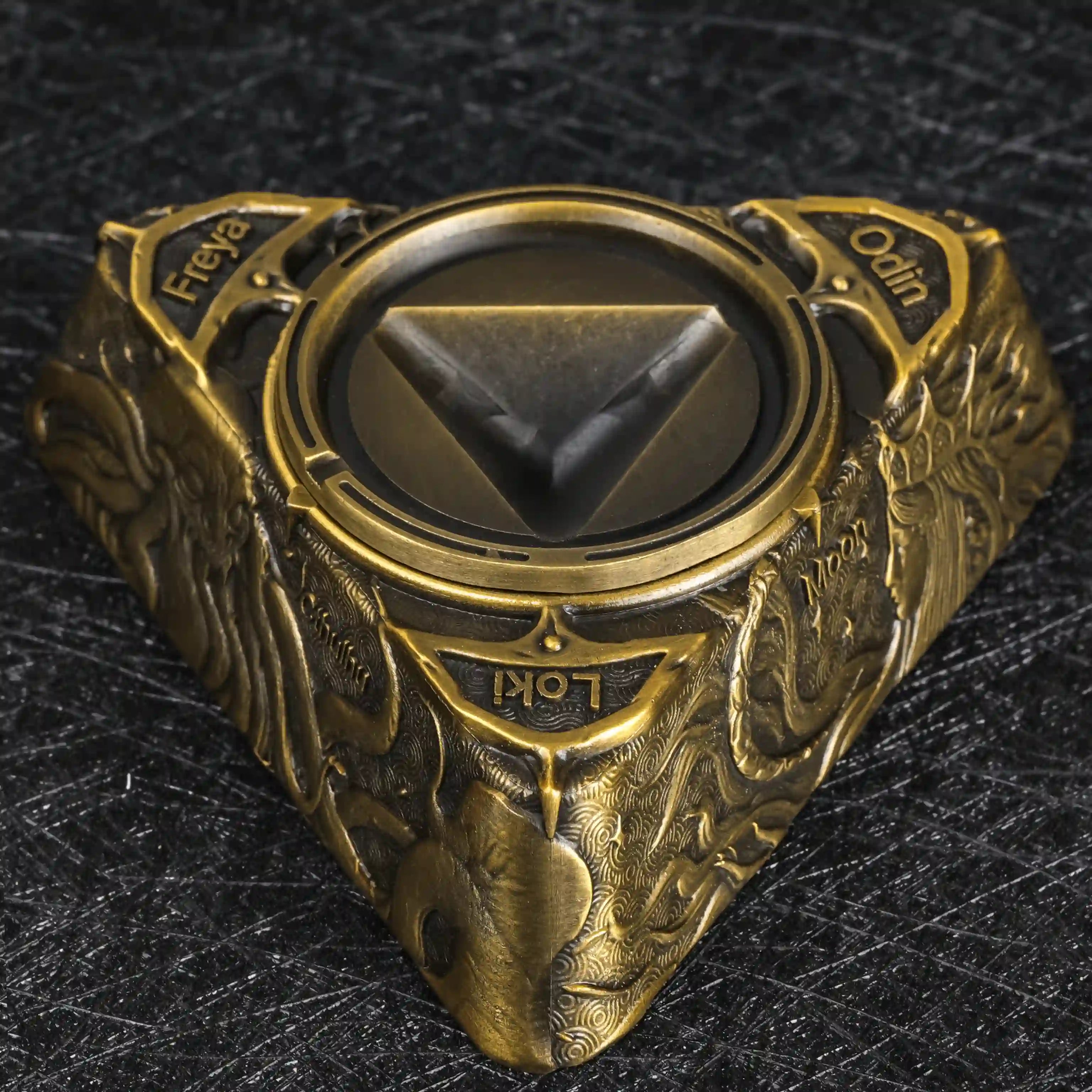 Red Copper Spinning Dice Base, D6 Spinning Dice Base Engraved with Loki, Odin, and Freya | Bear Dice