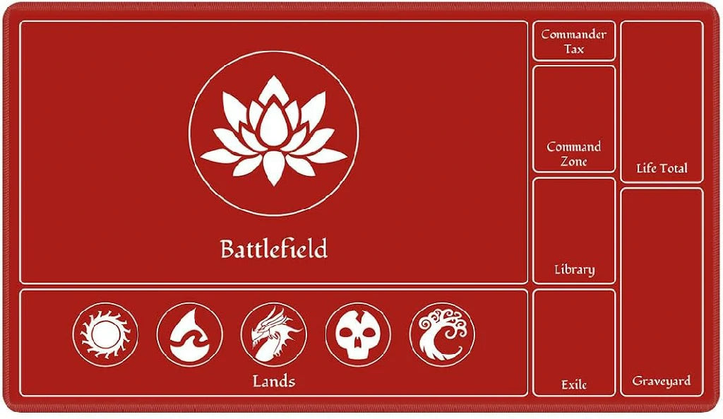 Red MTG Playmat — Waterproof Mousepad Designed for Card Games, White Pattern | Bear Dice