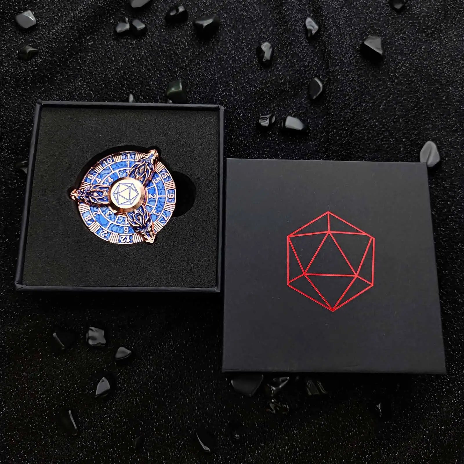 Unique Red Copper Blue Fidget Spinner Dice: Three Metal dragon heads Cool DND Spin Roulette Dice | Bear Dice