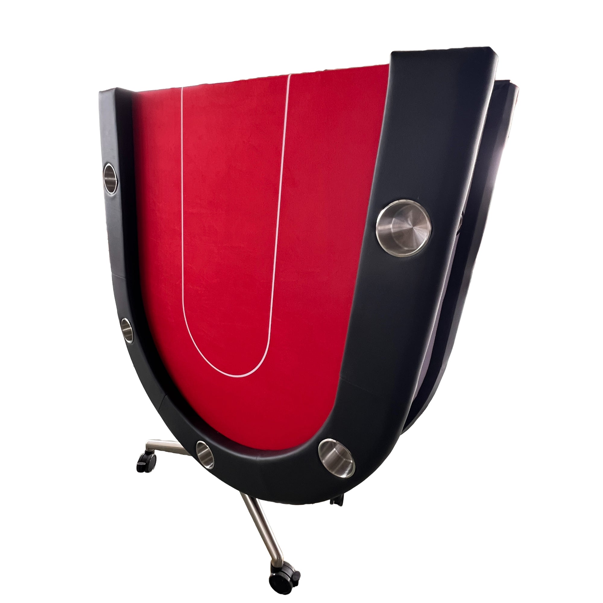 Red oval foldable metal poker table (with casters), can be folded in the middle for easy movement and storage | Bear Dice