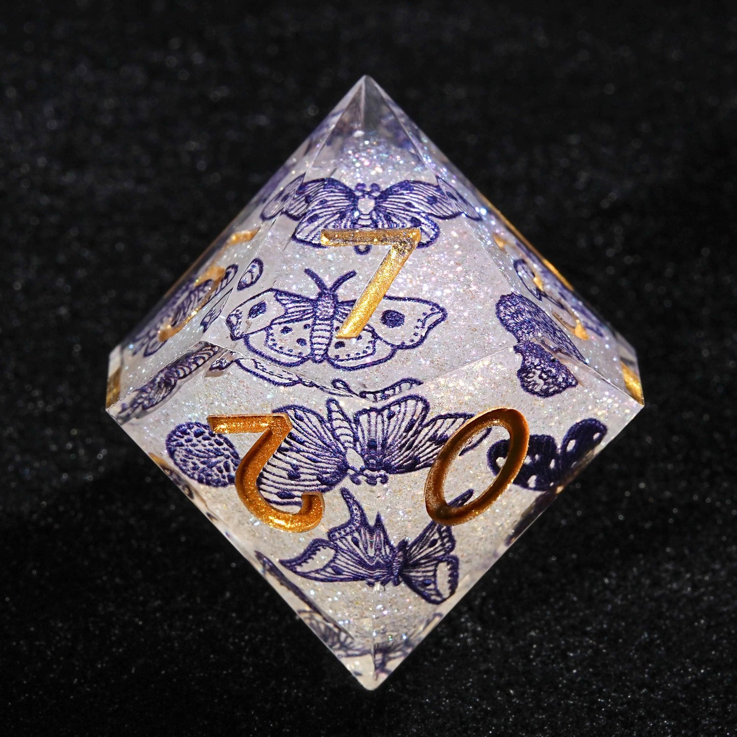 Blue Butterfly Resin DND D10 Dice + Gold Font | Bear Dice