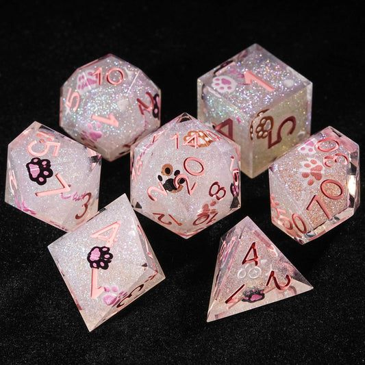 Pink Cat's Paw Resin DND Dice Set + Pink Font | Bear Dice