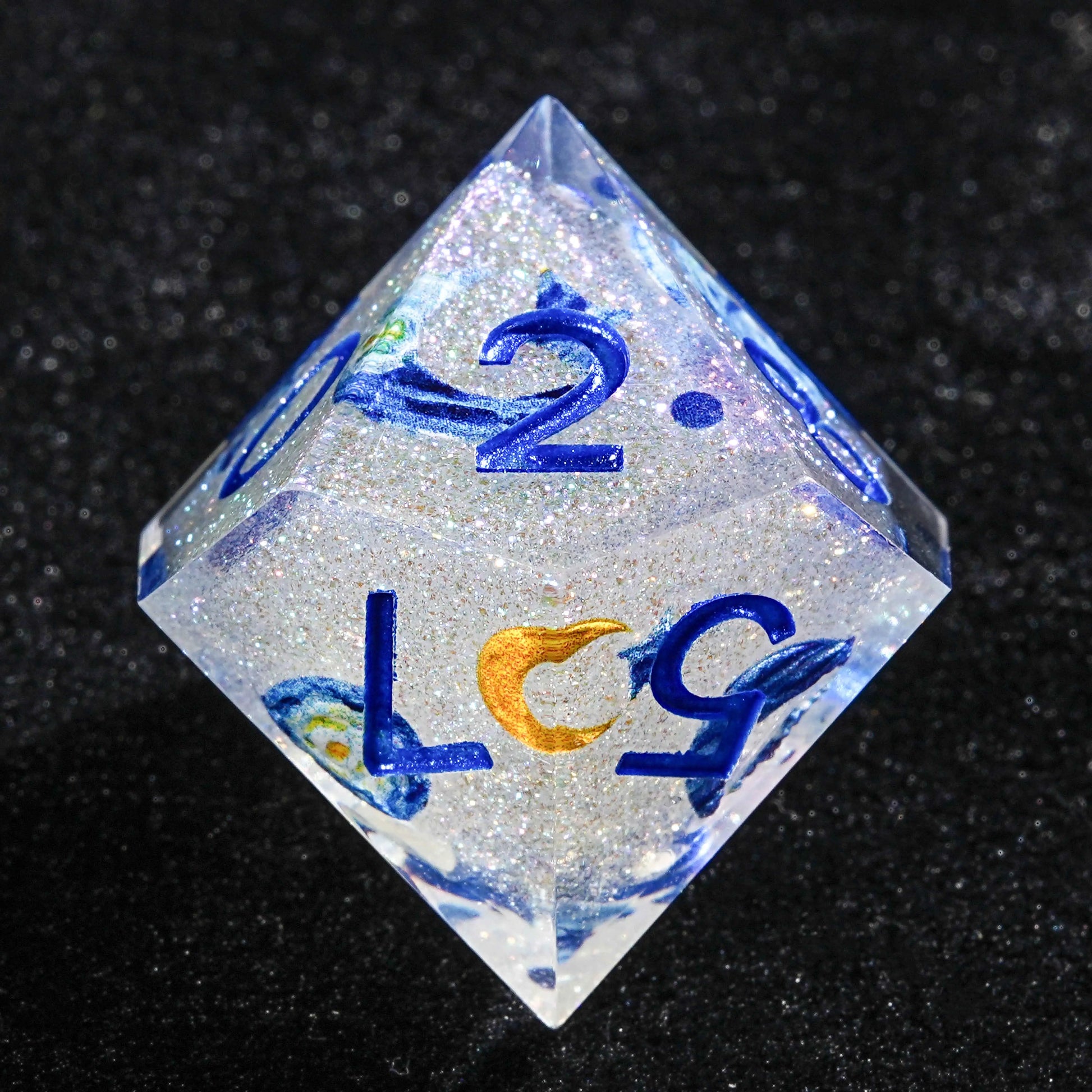 Blue Resin Solid Van Gogh DND D10 Dice + Blue Numbers | Bear Dice