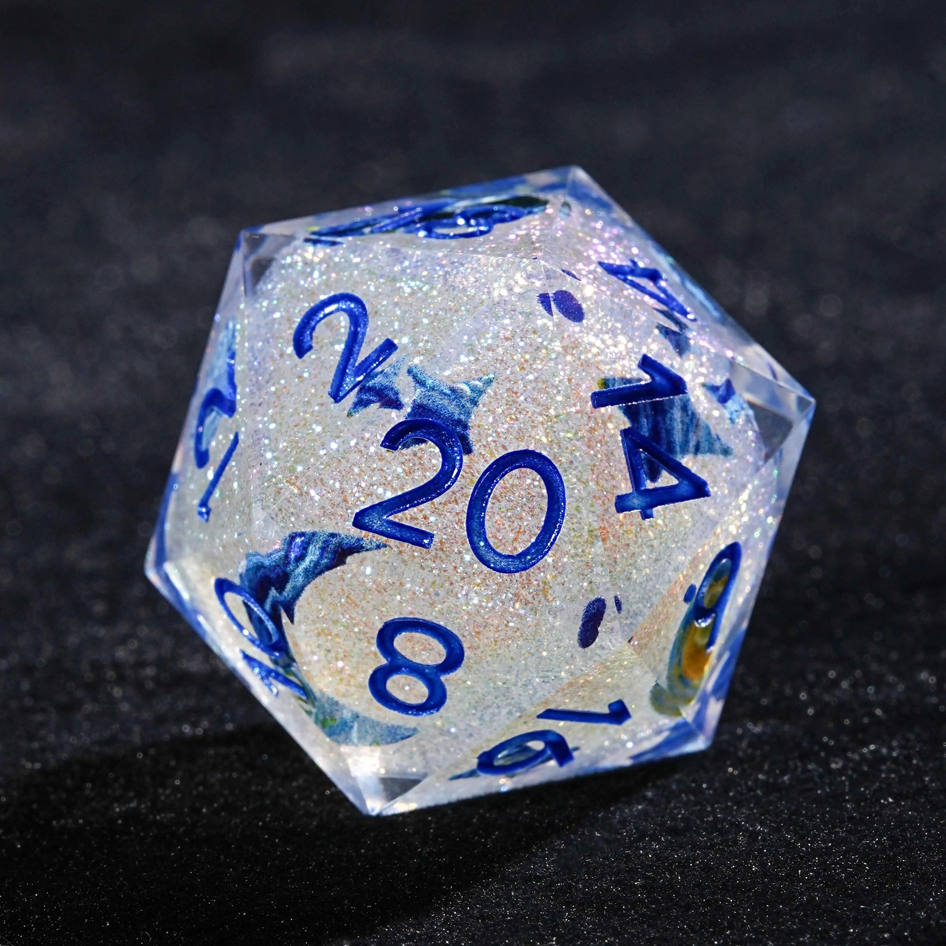 Blue Resin Solid Van Gogh DND D20 Dice + Blue Numbers | Bear Dice