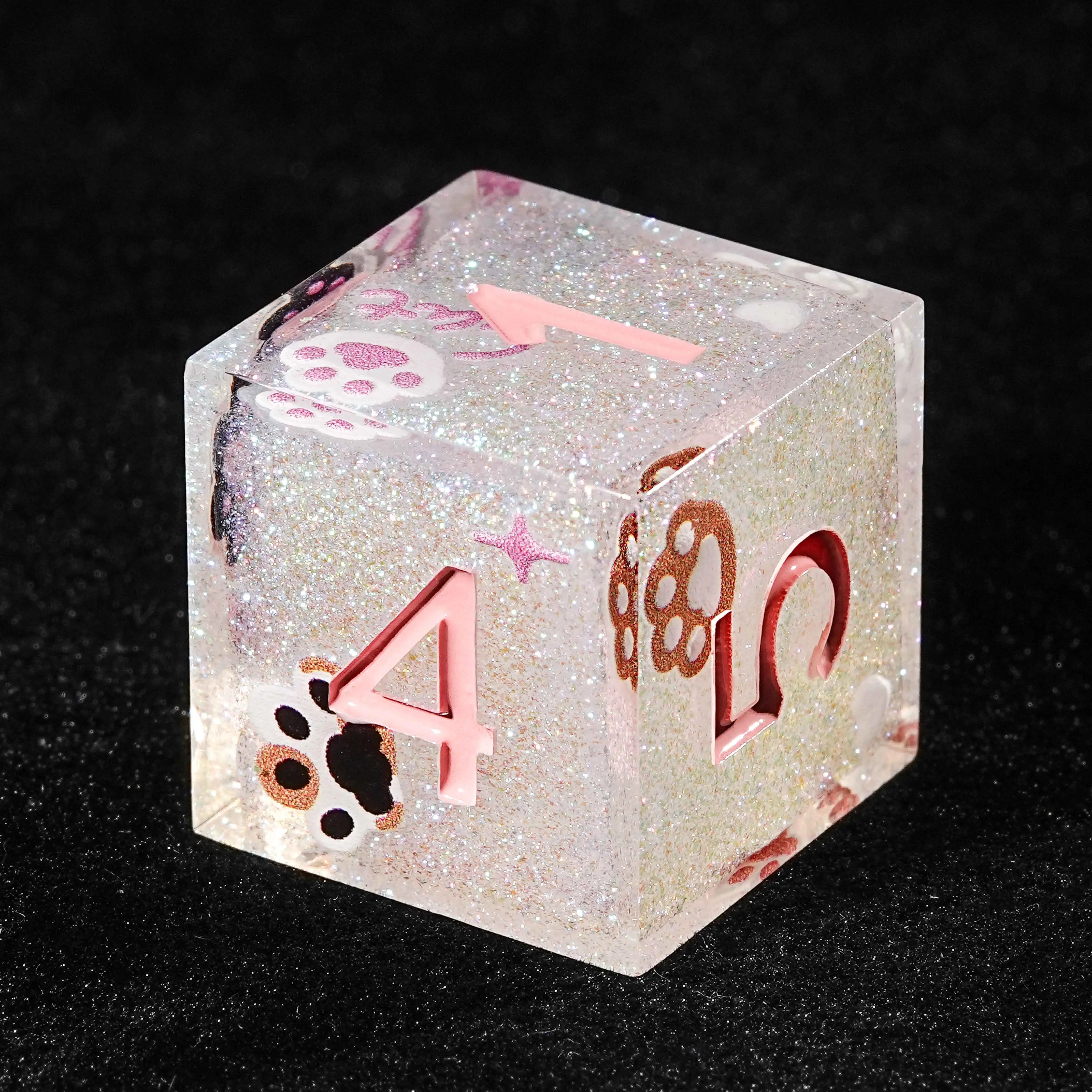 Pink Cat's Paw Resin DND D6 Dice + Pink Font | Bear Dice