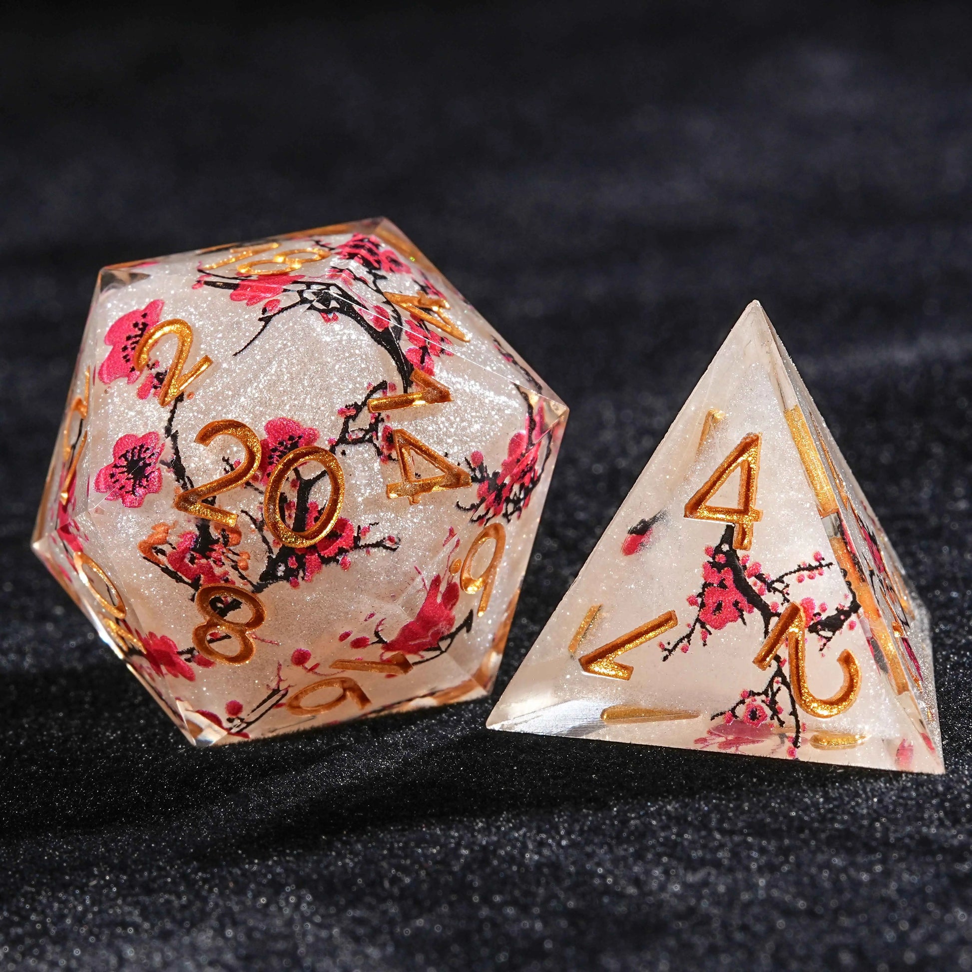 Plum Resin D20 dice + D4 Dice +DND gold numbers | Bear Dice