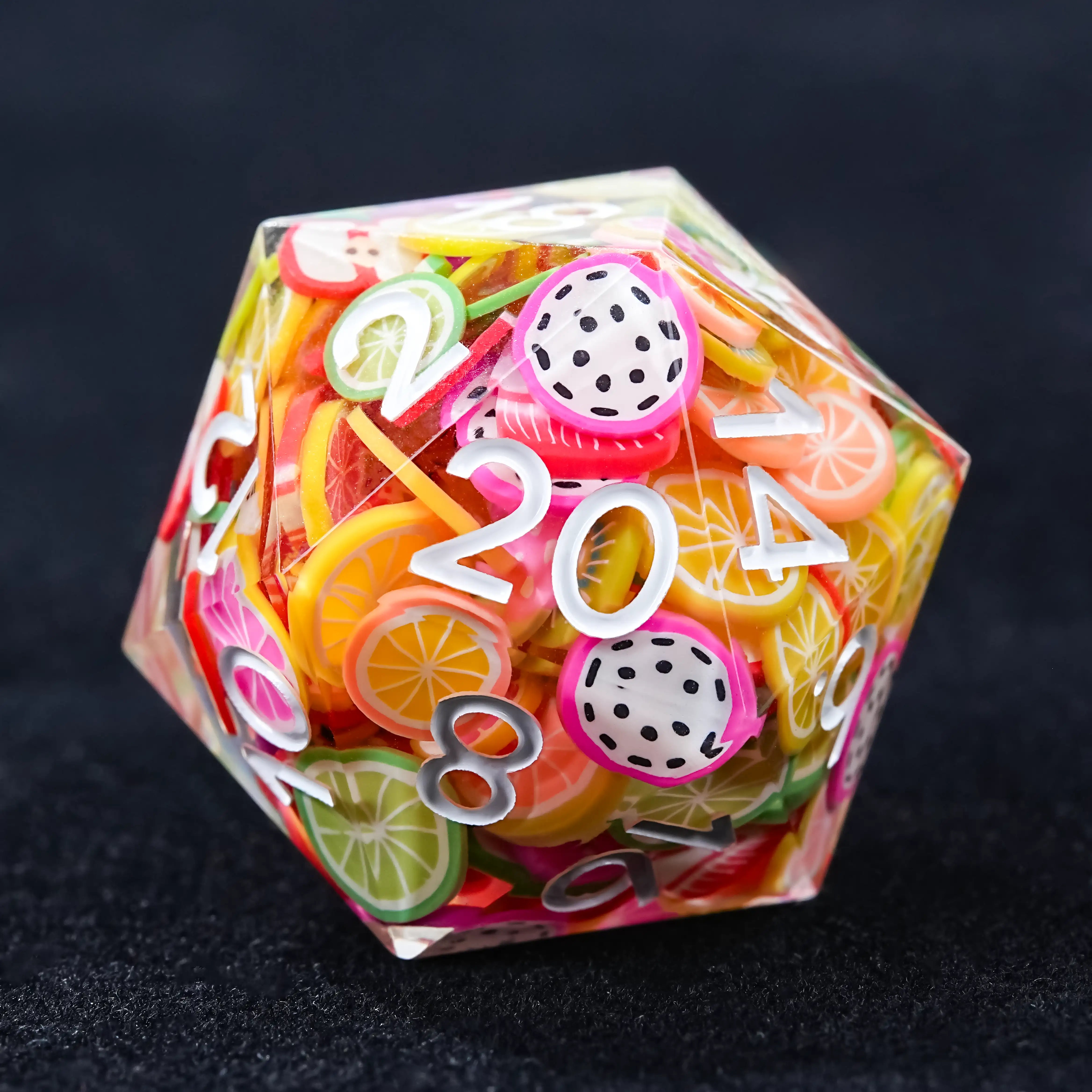 Handmade fruit resin polyhedron D&D dice single D20 TRPG game dice | BearDice