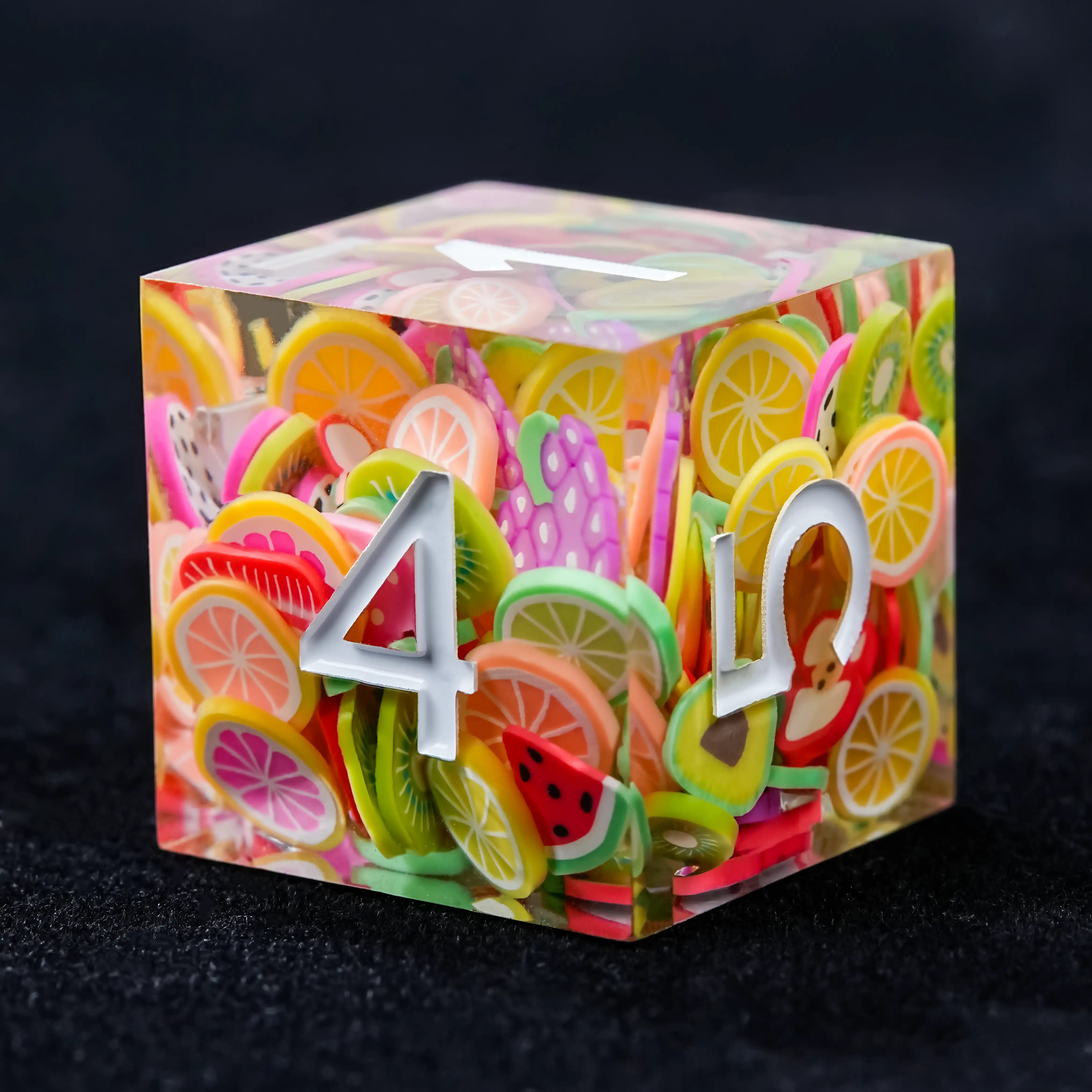 Handmade fruit resin polyhedron D&D dice single D4 TRPG game dice | BearDice