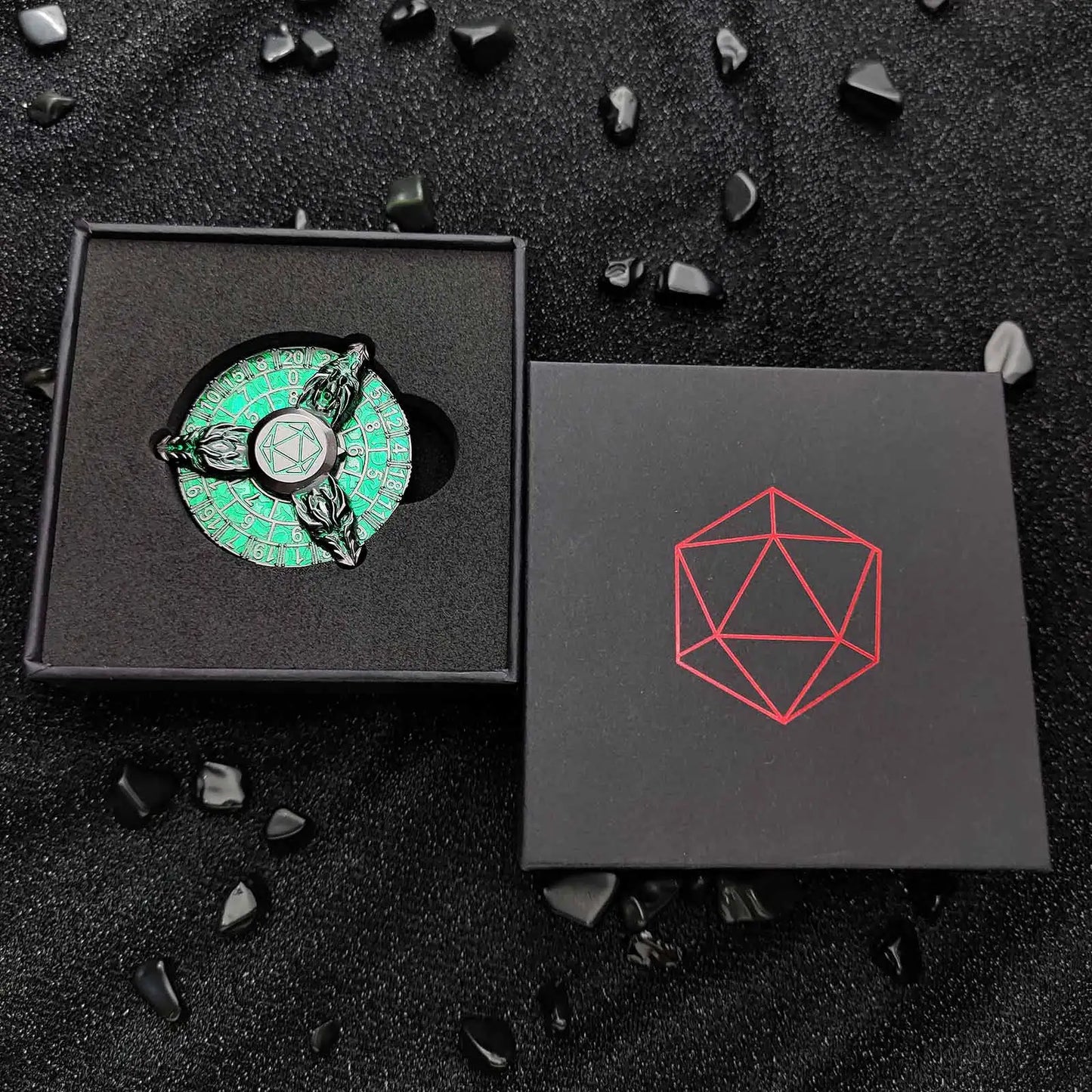 Unique Black Nickel Green Fidget Spinner Dice: Three Metal Taps Cool DND Spin Roulette Dice | Bear Dice