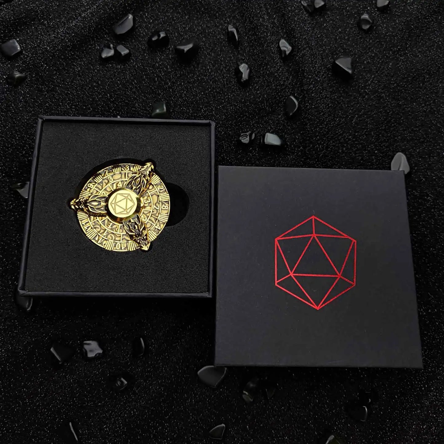 Unique Imitation Gold Black Fidget Spinner Dice: Three Metal Taps Cool DND Spin Roulette Dice | Bear Dice